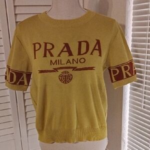 Prada Yellow and Brown Logo Blouse